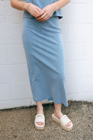 Gail Jersey Denim Midi Skirt, Medium Indigo by Z Supply