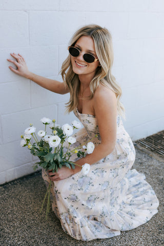 Lace Strapless Dress, Blush/Lavender