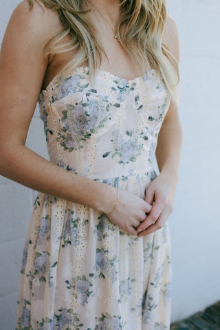 Lace Strapless Dress, Blush/Lavender