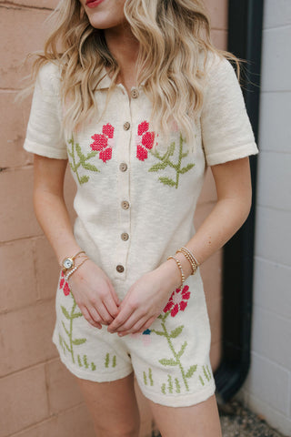 Floral Jacquard Knit Romper