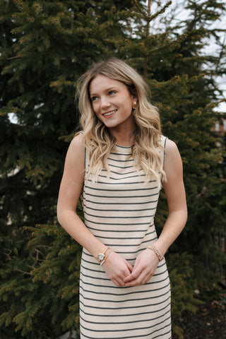 Stripe Knit Dress, Beige/Gray