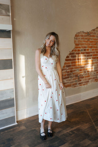 Red Floral Embroidered Dress *final sale