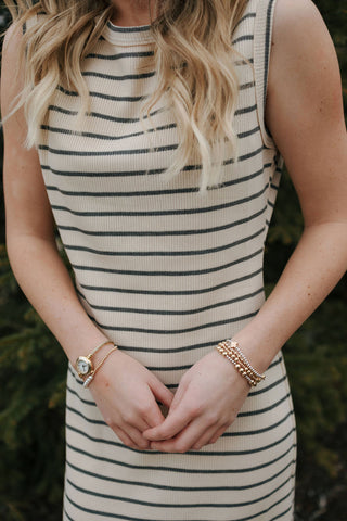 Stripe Knit Dress, Beige/Gray