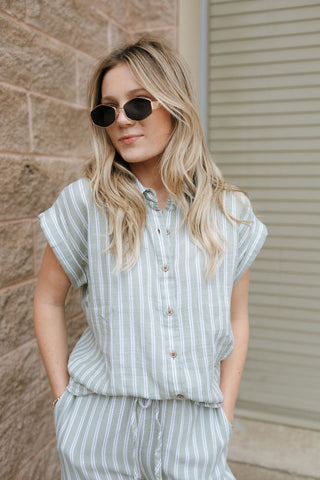 Verna Shirt, Sage Stripe