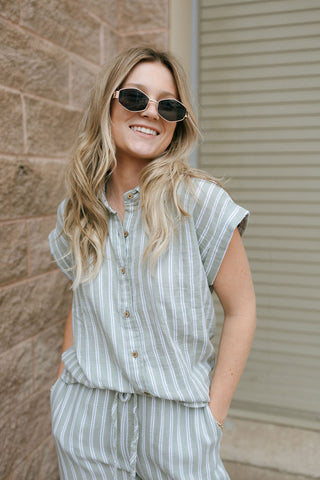 Verna Shirt, Sage Stripe