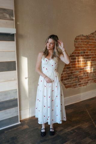 Red Floral Embroidered Dress *final sale