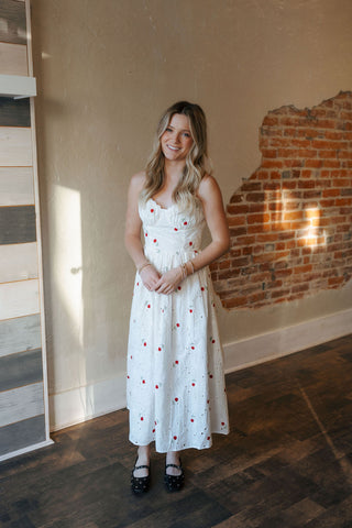 Red Floral Embroidered Dress *final sale