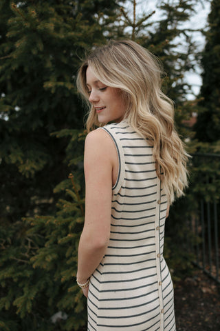 Stripe Knit Dress, Beige/Gray