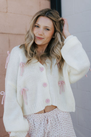 Bow Button Down Cardigan, Cream