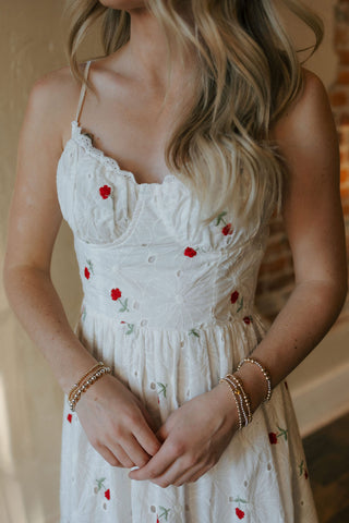 Red Floral Embroidered Dress *final sale