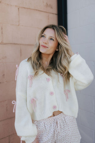 Bow Button Down Cardigan, Cream