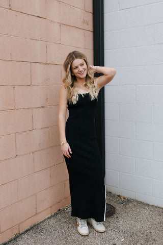 Contrast Hem Knit Dress, Black