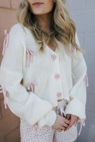 Bow Button Down Cardigan, Cream