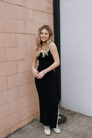Contrast Hem Knit Dress, Black