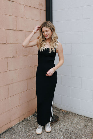 Contrast Hem Knit Dress, Black