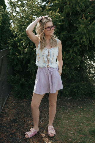Embroidered Tie Front Vest