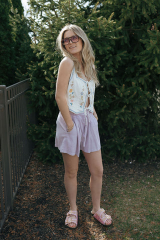 Embroidered Tie Front Vest