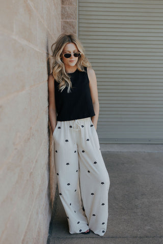 Embroidered Linen Pants