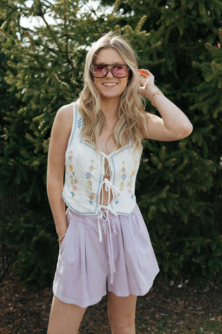 Embroidered Tie Front Vest
