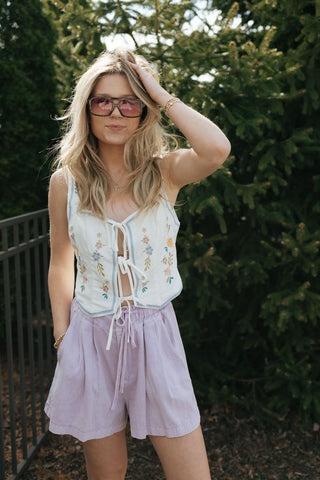 Embroidered Tie Front Vest