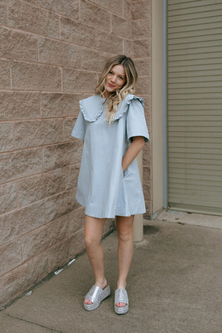 Peter Pan Collar Dress, Lt Blue