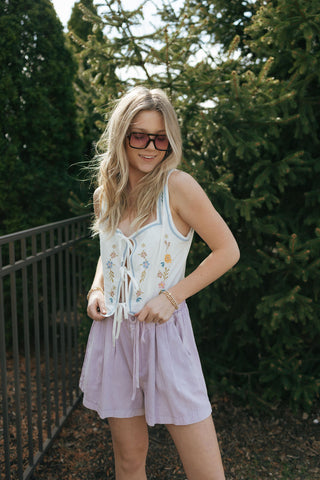 Embroidered Tie Front Vest