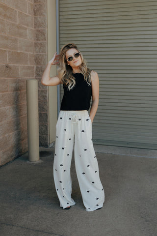 Embroidered Linen Pants