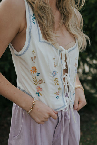 Embroidered Tie Front Vest