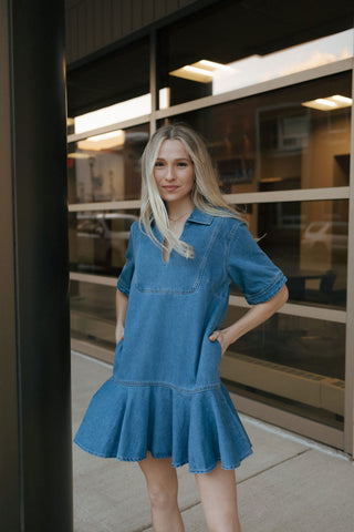 Ruffle Hem Denim Dress *final sale