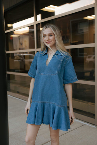 Ruffle Hem Denim Dress *final sale