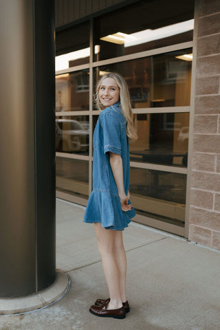 Ruffle Hem Denim Dress *final sale