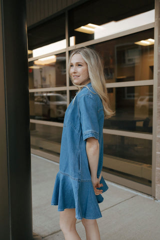 Ruffle Hem Denim Dress *final sale