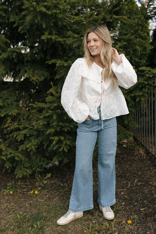 Eyelet Cropped Square Neck Top