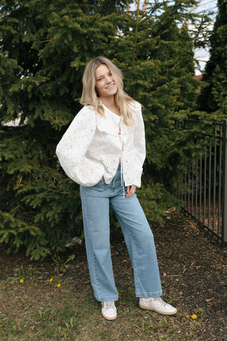 Eyelet Cropped Square Neck Top