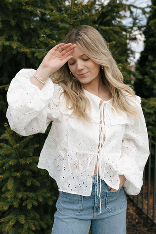 Eyelet Cropped Square Neck Top