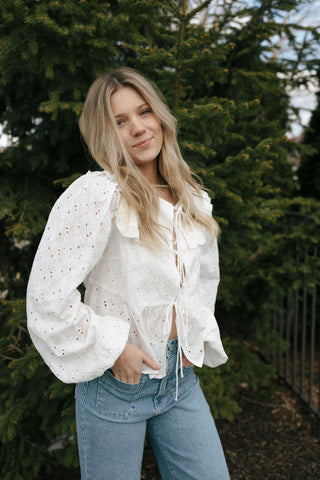 Eyelet Cropped Square Neck Top