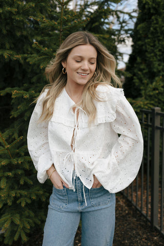 Eyelet Cropped Square Neck Top