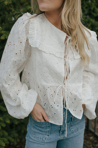 Eyelet Cropped Square Neck Top