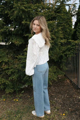 Eyelet Cropped Square Neck Top