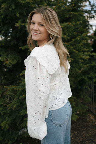 Eyelet Cropped Square Neck Top