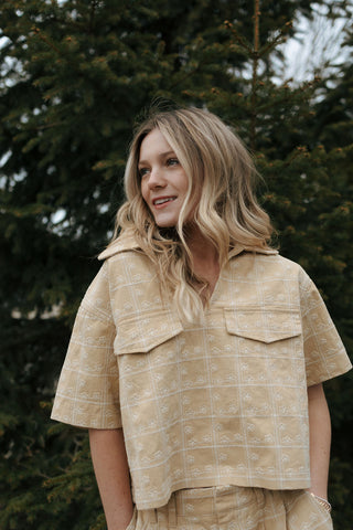 Embroidered Floral Top, Mustard