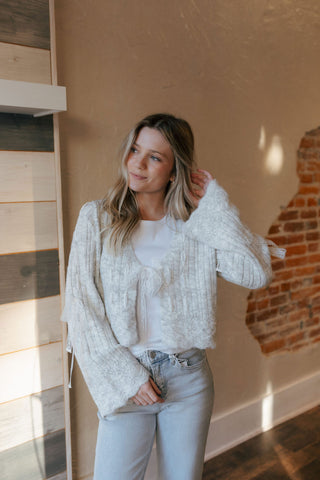 Lace Tie Front Cardigan, Gray *final sale