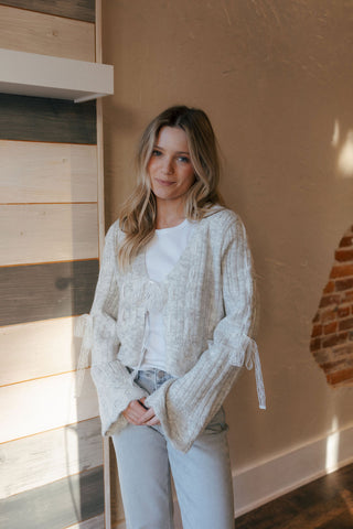 Lace Tie Front Cardigan, Gray *final sale