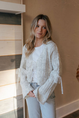 Lace Tie Front Cardigan, Gray *final sale