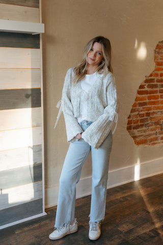 Lace Tie Front Cardigan, Gray *final sale