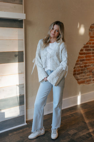 Lace Tie Front Cardigan, Gray *final sale