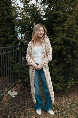 Long Crochet Cardigan, Sand