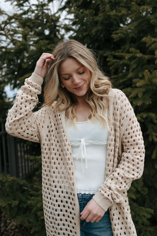 Long Crochet Cardigan, Sand