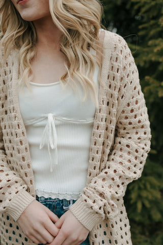 Long Crochet Cardigan, Sand