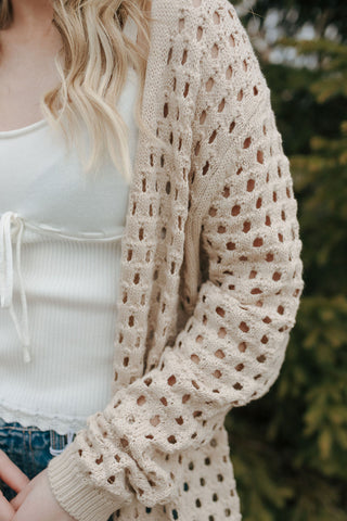 Long Crochet Cardigan, Sand